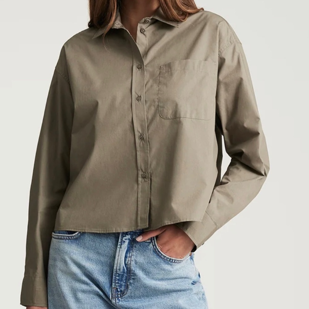 Athleta Olive Button-Down Shirt - image 1